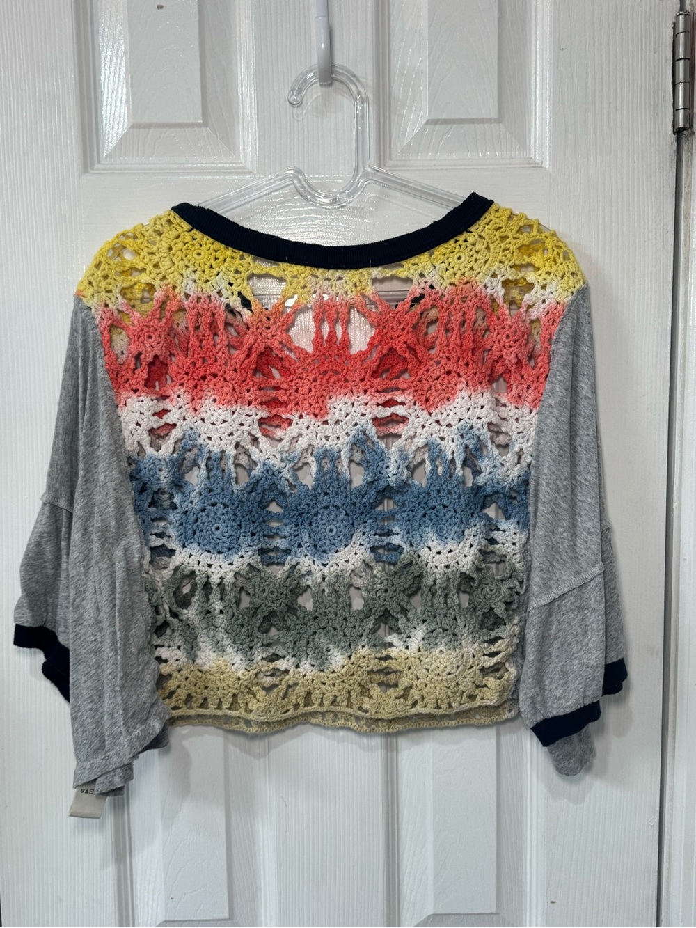 🧶👘🧵 Free People Joshua Tee Crotchet Multicolor Crop Top Open Weave Knit🧵👘🧶 - Picture 7 of 7